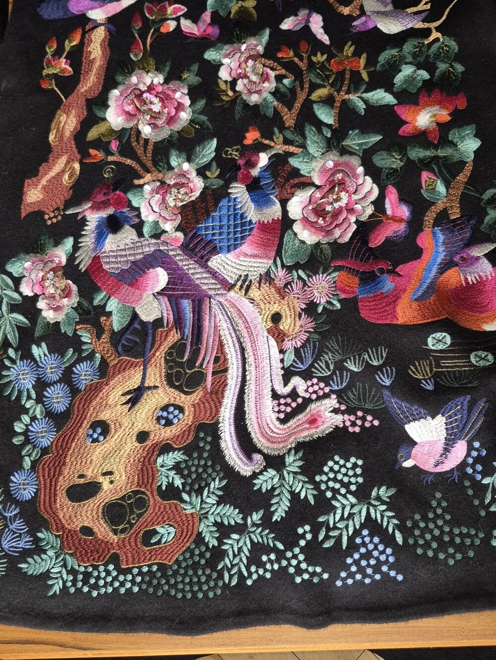 Embroidered wool dress-Wearable Art-Floral Woodland Embroidery - Picture 8 of 11